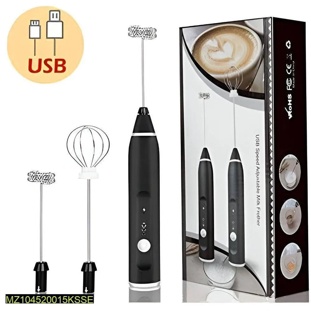 USB Milk Frother Black Stainless Steel Adjustable Speed