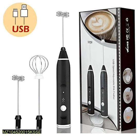 USB Milk Frother Black Stainless Steel Adjustable Speed